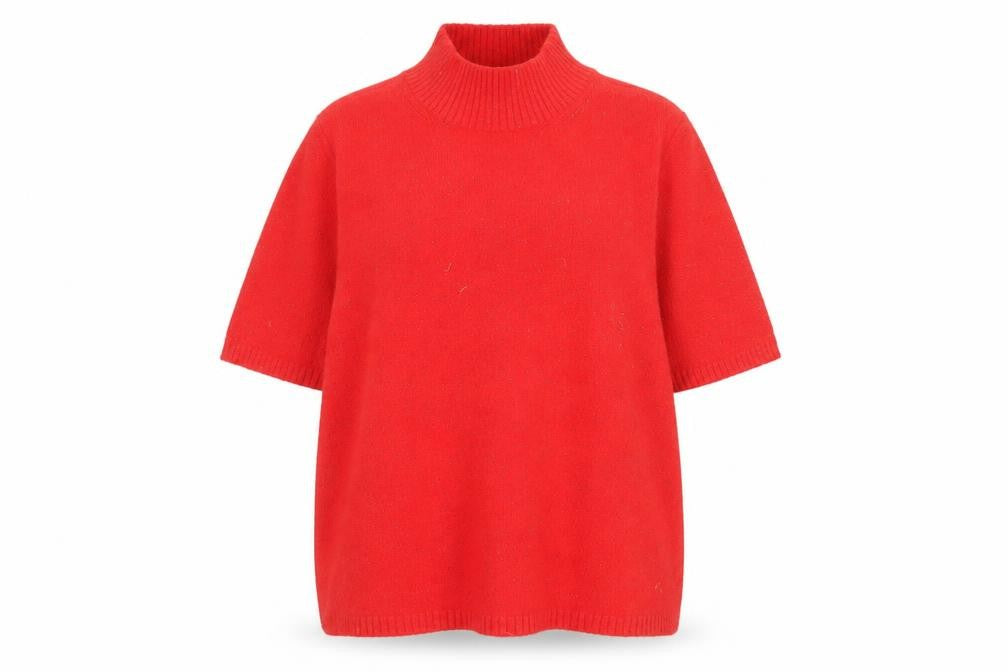 Marks and Spencer Women's Red Mock Neck Short Sleeve Jumper XL