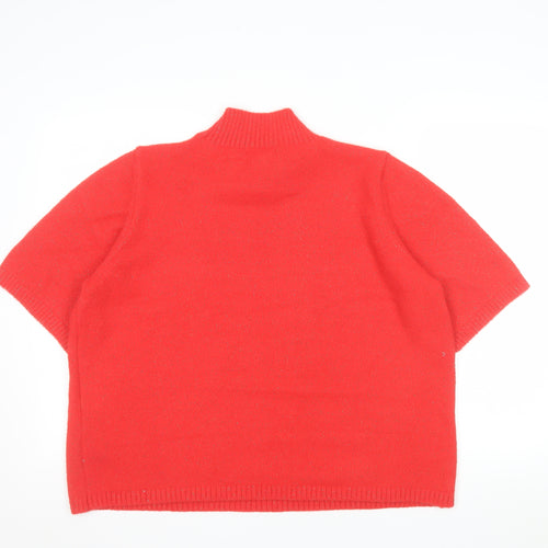 Marks and Spencer Women's Red Mock Neck Short Sleeve Jumper XL