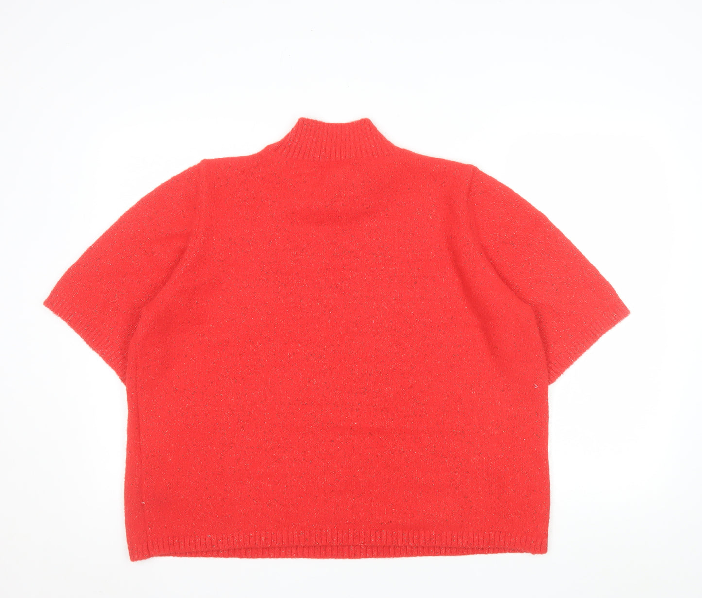 Marks and Spencer Women's Red Mock Neck Short Sleeve Jumper XL