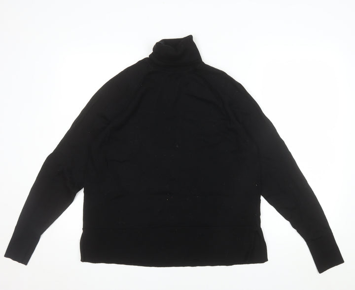 C Mens Black Merino Wool Roll Neck Jumper M Classic Fit