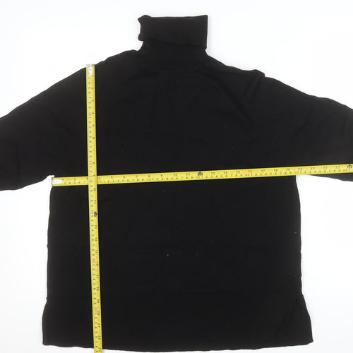 C Mens Black Merino Wool Roll Neck Jumper M Classic Fit