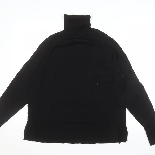 C Mens Black Merino Wool Roll Neck Jumper M Classic Fit