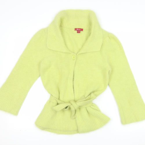 Monsoon Women's Green Angora Collared Belted Cardigan Size 10