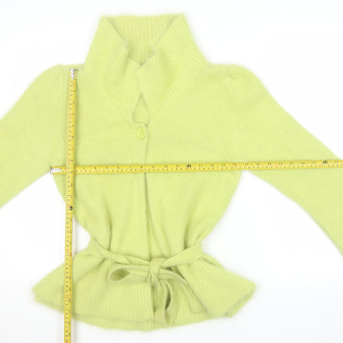 Monsoon Women's Green Angora Collared Belted Cardigan Size 10