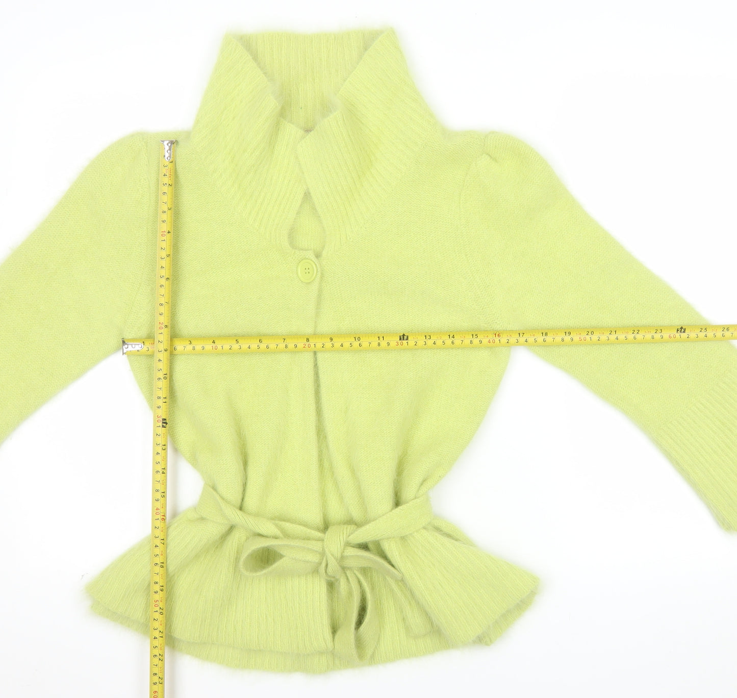 Monsoon Women's Green Angora Collared Belted Cardigan Size 10