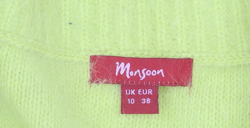 Monsoon Women's Green Angora Collared Belted Cardigan Size 10