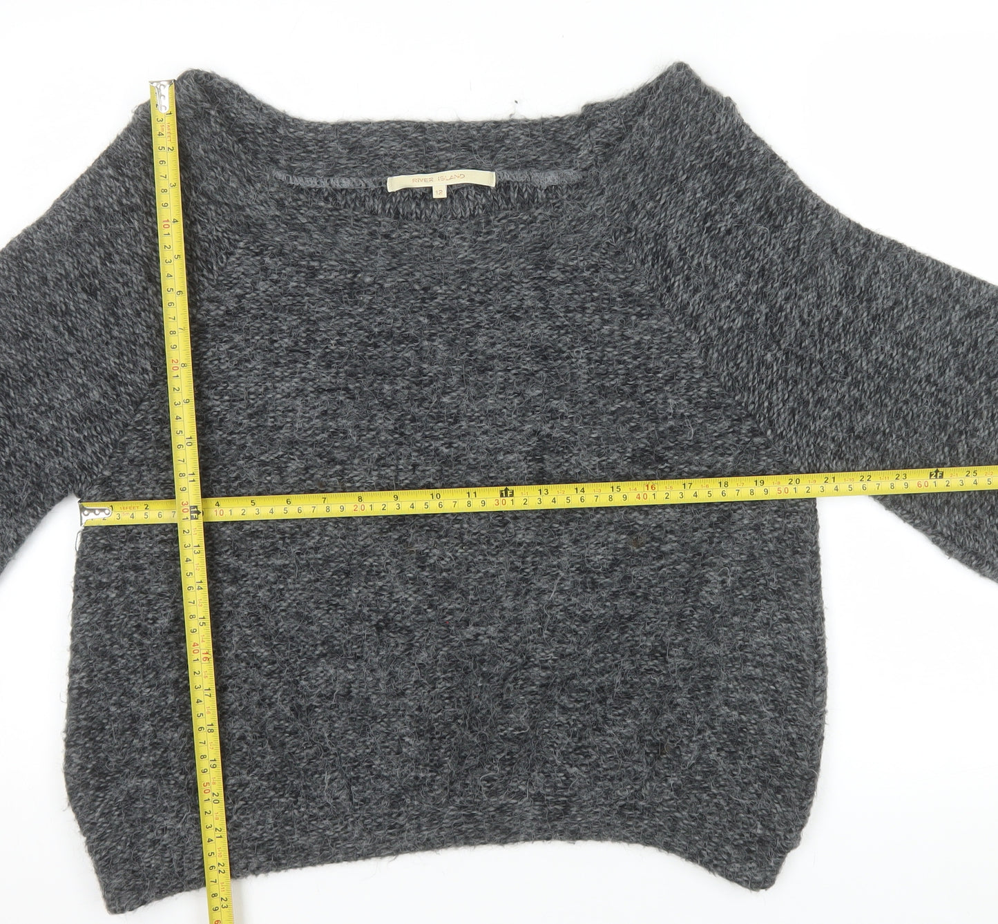 River Island Women Grey Chunky Knit Boat Neck Pullover Jumper Size 12
