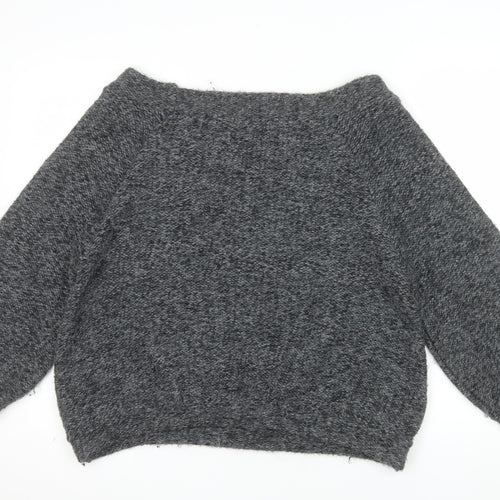 River Island Women Grey Chunky Knit Boat Neck Pullover Jumper Size 12
