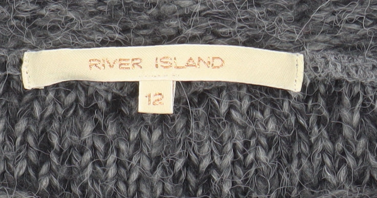 River Island Women Grey Chunky Knit Boat Neck Pullover Jumper Size 12