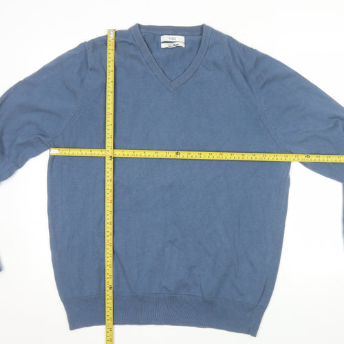 Marks and Spencer Men's Blue XL V-Neck Cotton Pullover Jumper