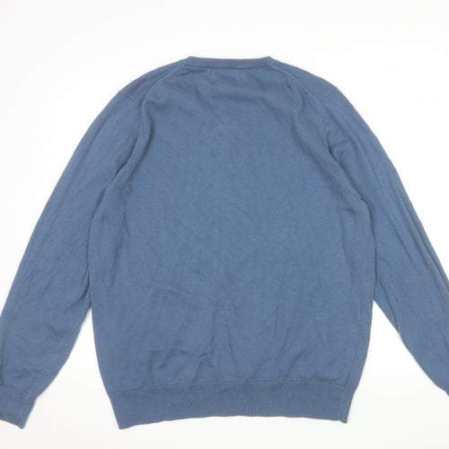 Marks and Spencer Men's Blue XL V-Neck Cotton Pullover Jumper