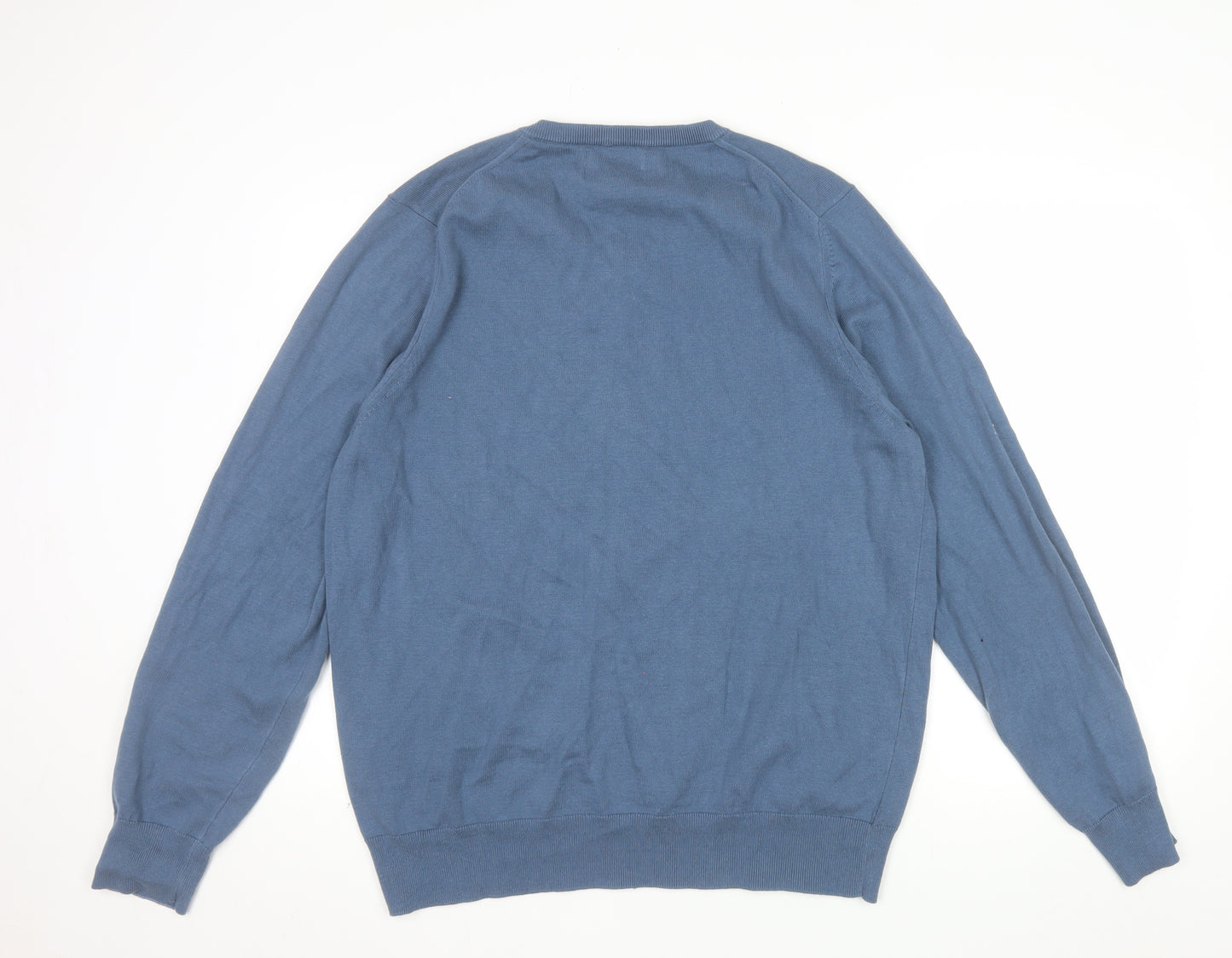 Marks and Spencer Men's Blue XL V-Neck Cotton Pullover Jumper