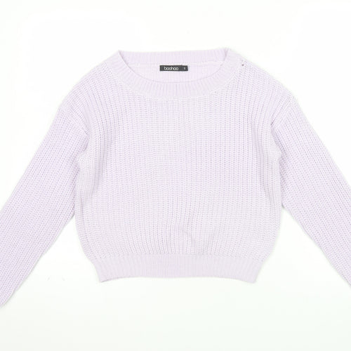 Boohoo Women Lilac Knit Jumper Small Acrylic Long Sleeve Crew Neck