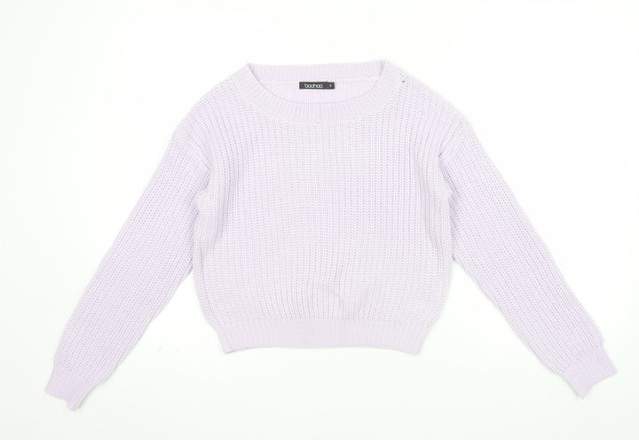 Boohoo Women Lilac Knit Jumper Small Acrylic Long Sleeve Crew Neck