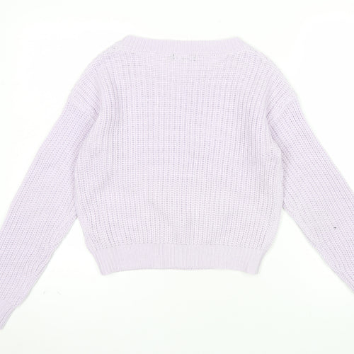 Boohoo Women Lilac Knit Jumper Small Acrylic Long Sleeve Crew Neck
