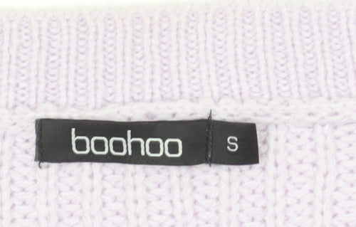 Boohoo Women Lilac Knit Jumper Small Acrylic Long Sleeve Crew Neck