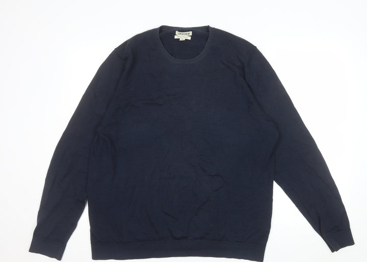 Jaeger Men Blue XL Merino Silk Crew Neck Jumper