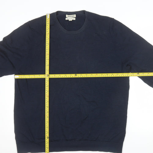 Jaeger Men Blue XL Merino Silk Crew Neck Jumper