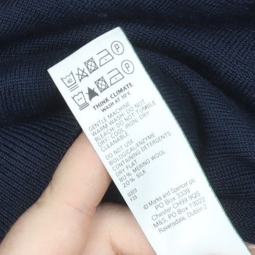 Jaeger Men Blue XL Merino Silk Crew Neck Jumper