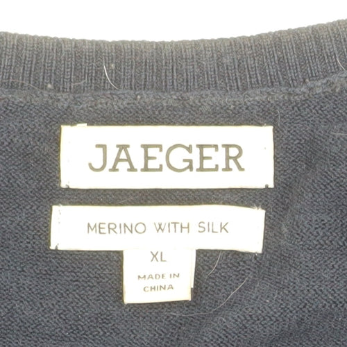 Jaeger Men Blue XL Merino Silk Crew Neck Jumper