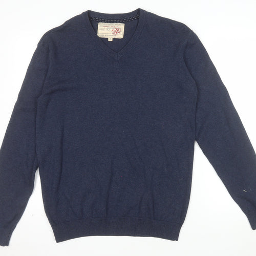 Sandstone Men's Blue Cotton V-Neck Jumper Size S