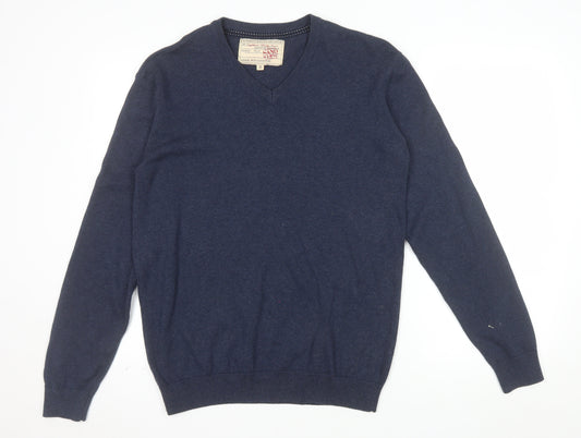 Sandstone Men's Blue Cotton V-Neck Jumper Size S