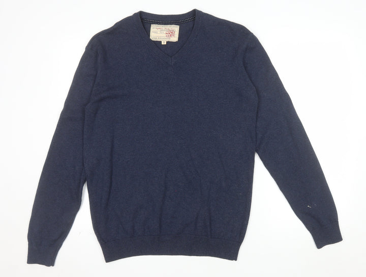 Sandstone Men's Blue Cotton V-Neck Jumper Size S