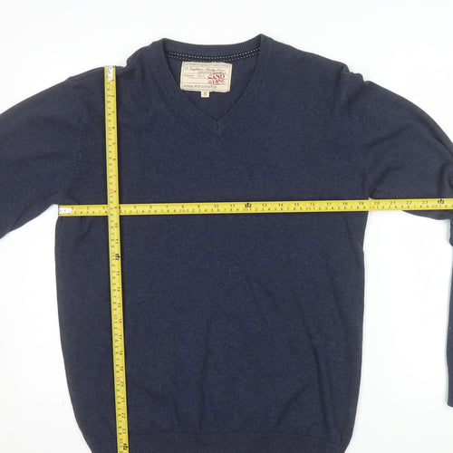 Sandstone Men's Blue Cotton V-Neck Jumper Size S