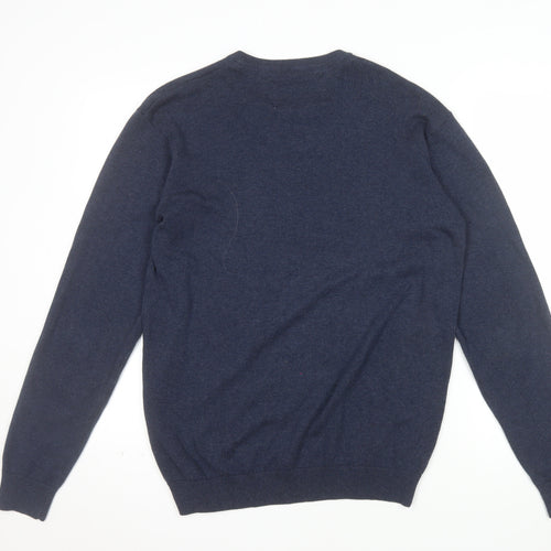 Sandstone Men's Blue Cotton V-Neck Jumper Size S