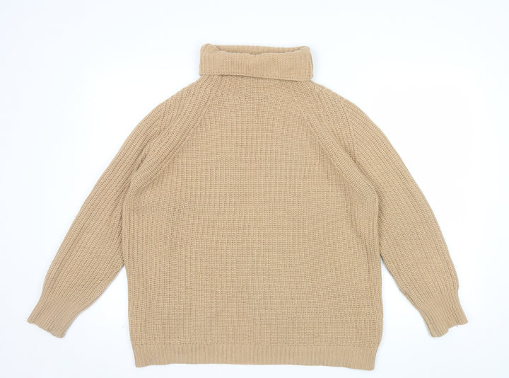 FARHI by Nicole Farhi Women Beige Roll Neck Wool Blend Jumper L