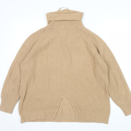 FARHI by Nicole Farhi Women Beige Roll Neck Wool Blend Jumper L