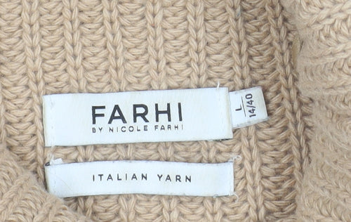 FARHI by Nicole Farhi Women Beige Roll Neck Wool Blend Jumper L
