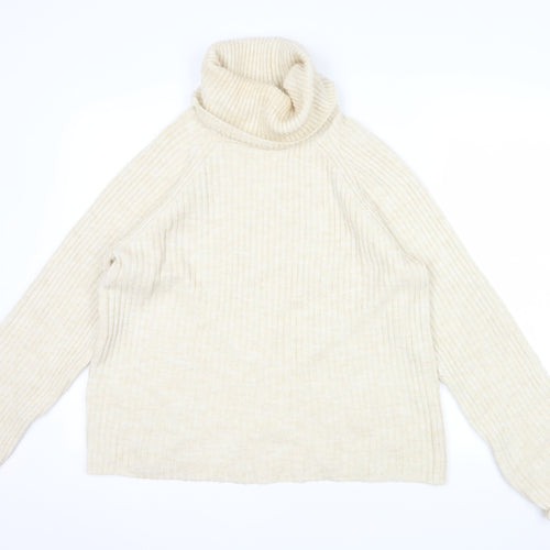 Stradivarius Women Beige Roll Neck Ribbed Knit Jumper Size 12