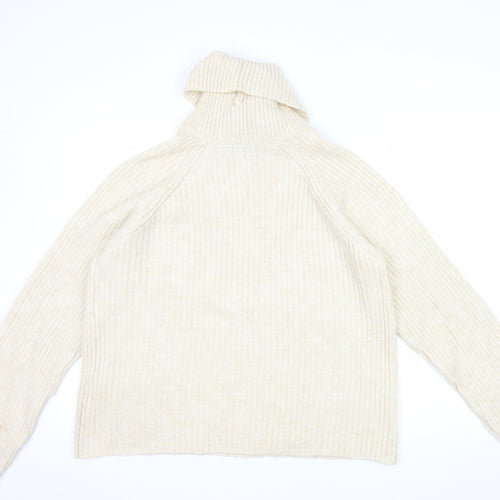 Stradivarius Women Beige Roll Neck Ribbed Knit Jumper Size 12
