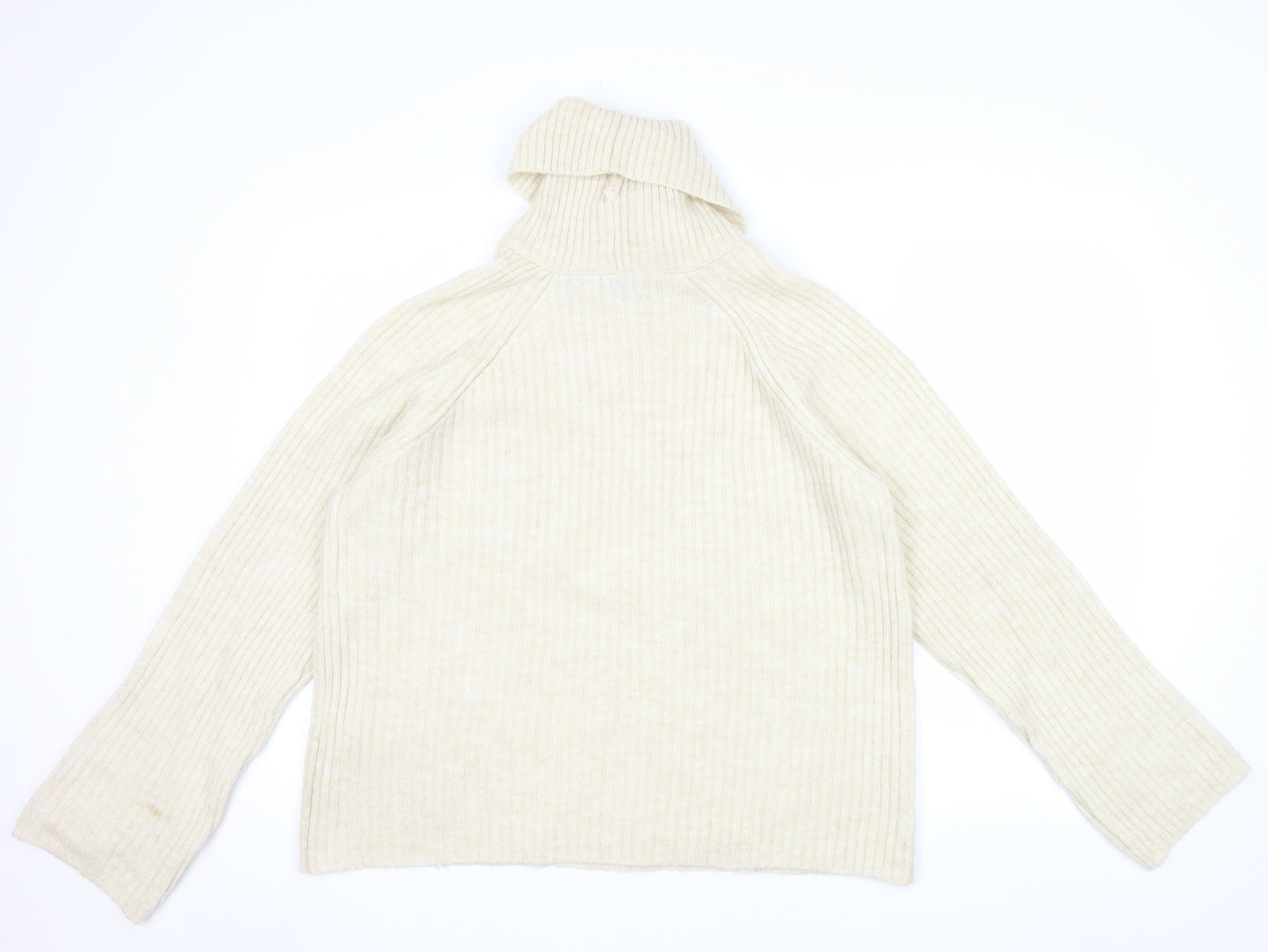 Stradivarius Women Beige Roll Neck Ribbed Knit Jumper Size 12