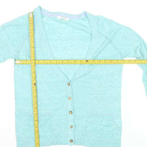 White Stuff Women's Blue Linen Cotton V-Neck Cardigan UK 10