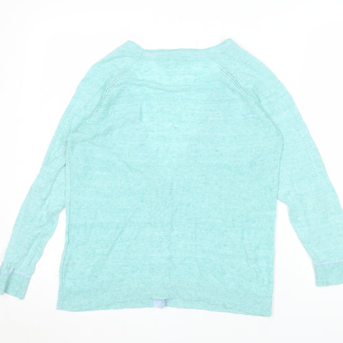 White Stuff Women's Blue Linen Cotton V-Neck Cardigan UK 10