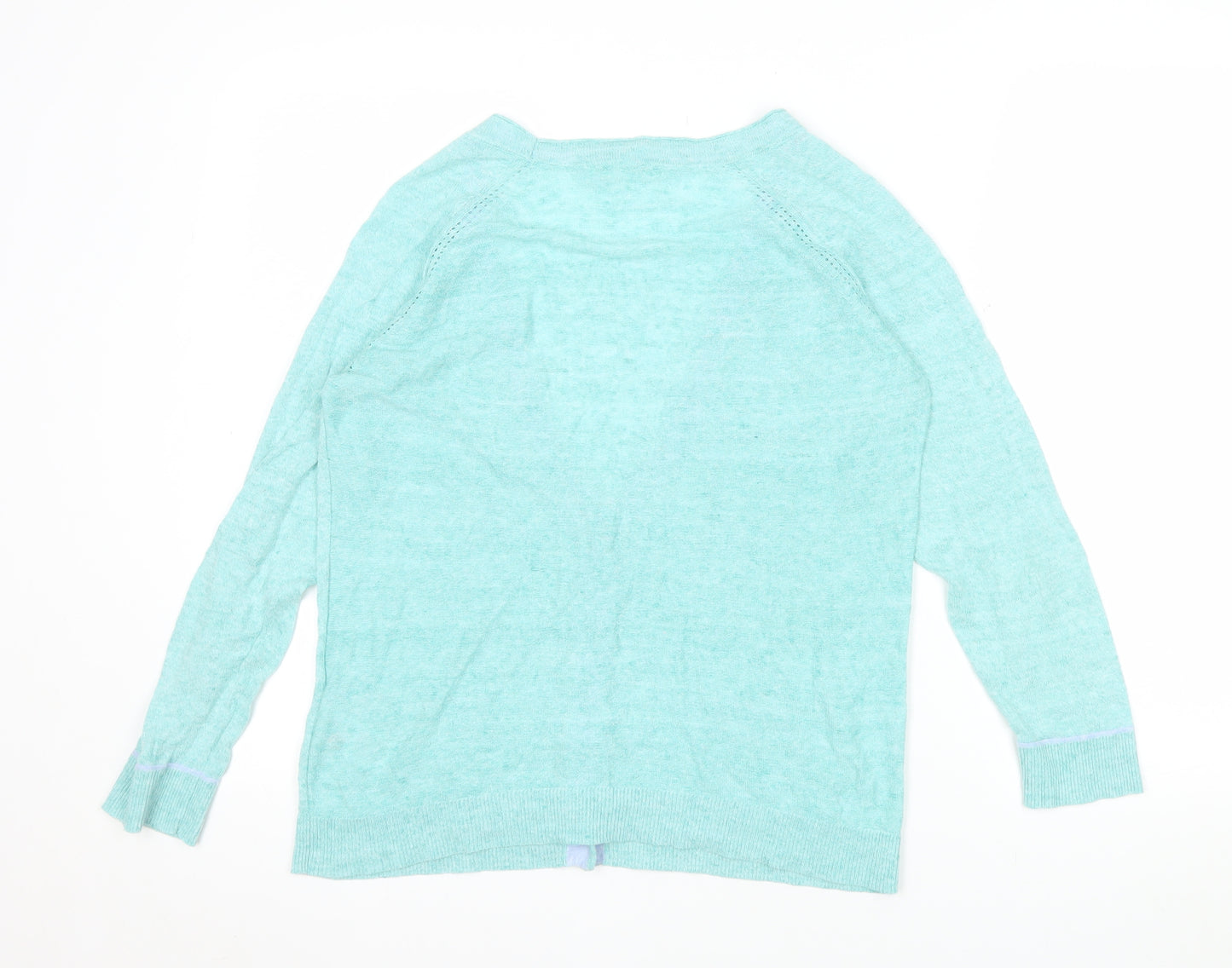 White Stuff Women's Blue Linen Cotton V-Neck Cardigan UK 10