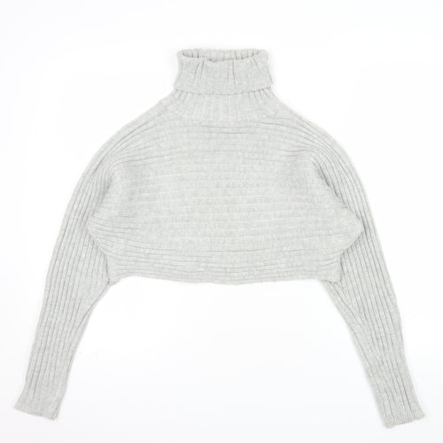 New Look Women Grey Roll Neck Ribbed Knit Jumper Size S
