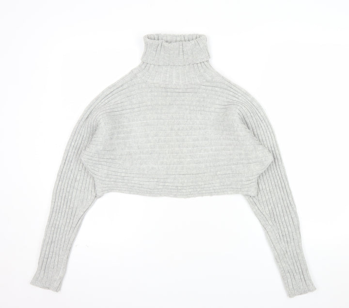 New Look Women Grey Roll Neck Ribbed Knit Jumper Size S