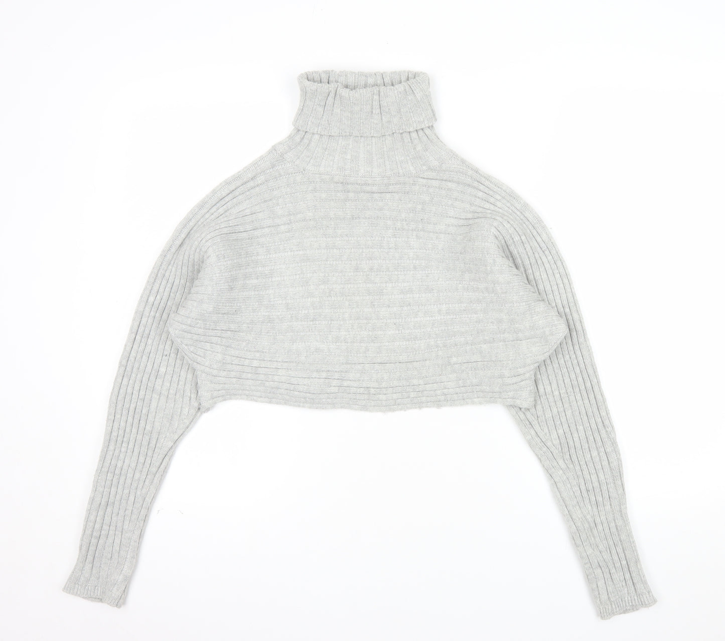 New Look Women Grey Roll Neck Ribbed Knit Jumper Size S