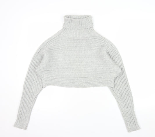 New Look Women Grey Roll Neck Ribbed Knit Jumper Size S