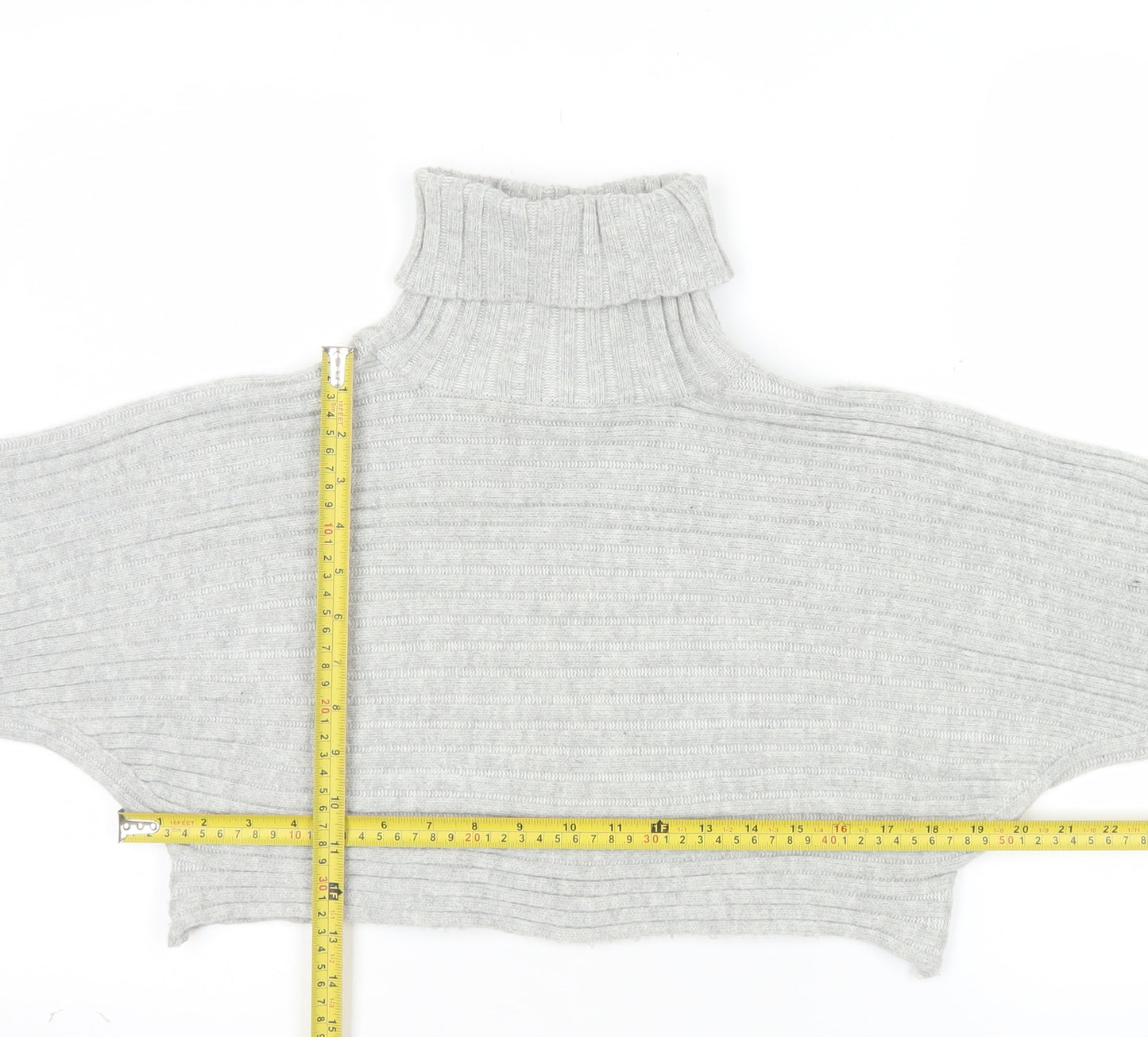 New Look Women Grey Roll Neck Ribbed Knit Jumper Size S