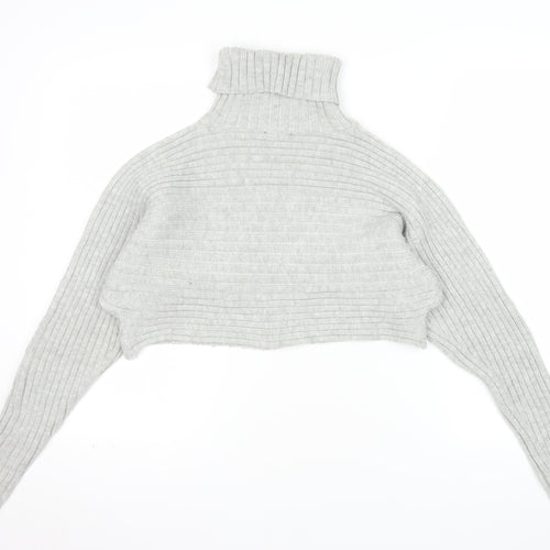 New Look Women Grey Roll Neck Ribbed Knit Jumper Size S