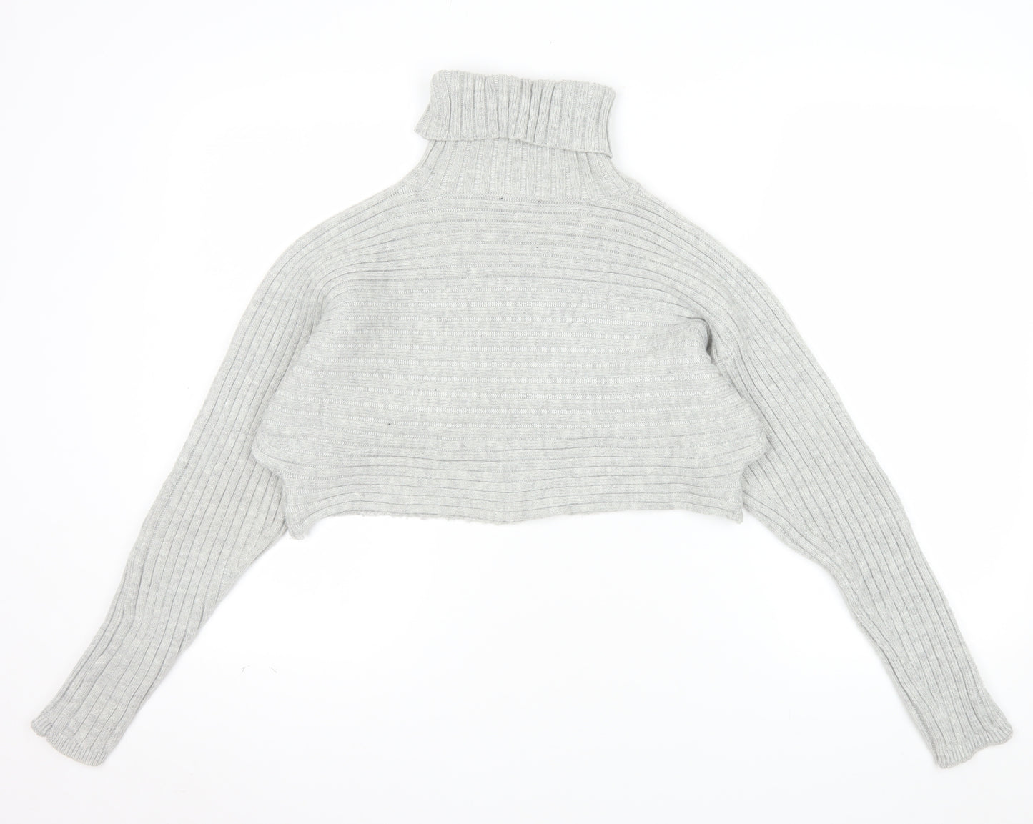 New Look Women Grey Roll Neck Ribbed Knit Jumper Size S