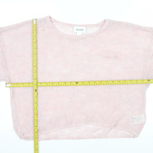 Monki Women Pink Open Knit Crew Neck Relaxed Pullover Jumper XL