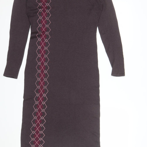 Blunauta Women Brown Argyle Knit Silk Cashmere Bodycon Dress M