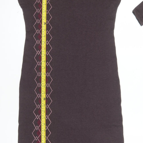 Blunauta Women Brown Argyle Knit Silk Cashmere Bodycon Dress M