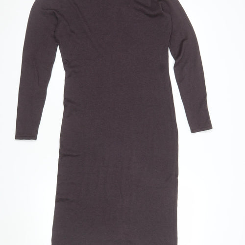 Blunauta Women Brown Argyle Knit Silk Cashmere Bodycon Dress M