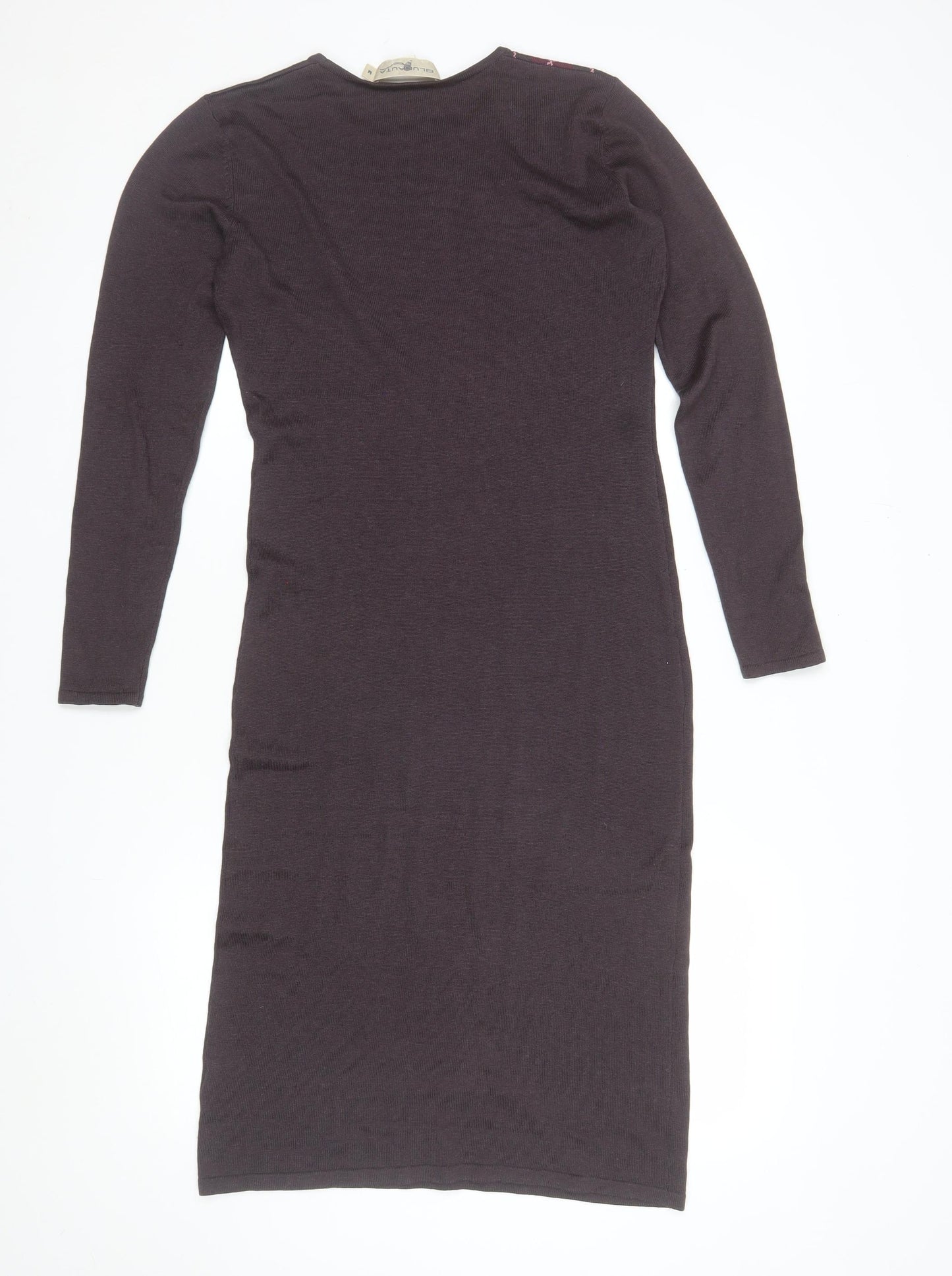 Blunauta Women Brown Argyle Knit Silk Cashmere Bodycon Dress M
